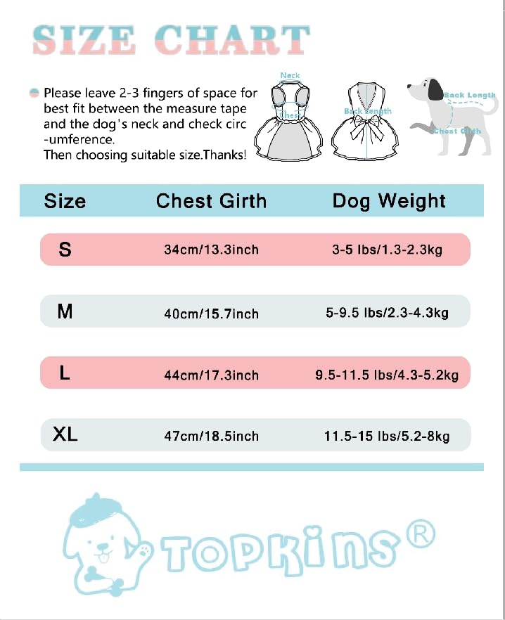 Topkins Dog Dress, Cute Princess Pet Dresses With Bow, Lace Pet Birthday Party Outfit For Small Dogs (Blue, L)
