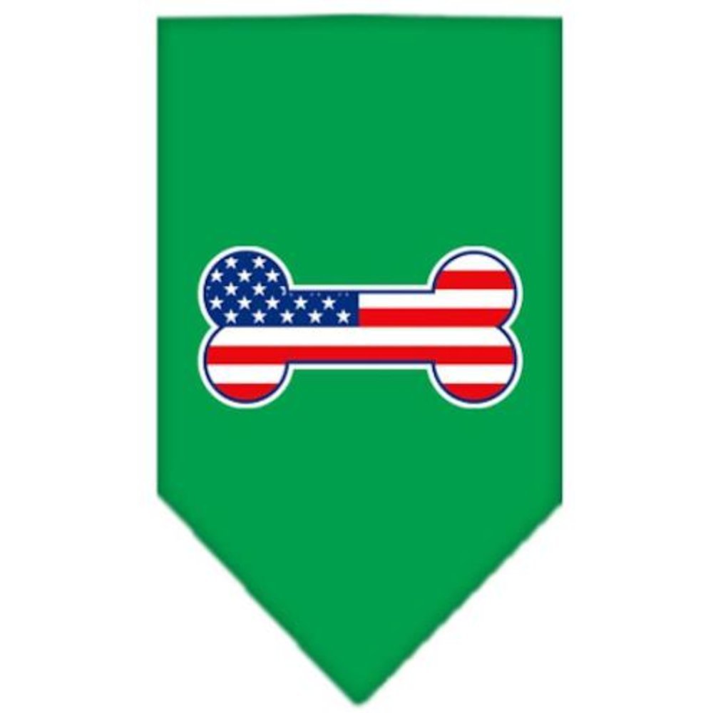 Pet and Dog Bandana Screen Printed, &quot;Bone Shaped American Flag&quot; Emerald Green Large