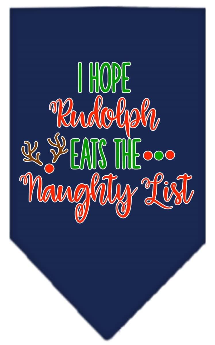 Christmas Pet and Dog Bandana Screen Printed, &quot;Hope Rudolph Eats The Naughty List&quot; Navy Blue Small