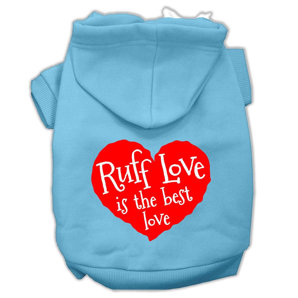 Pet Dog & Cat Hoodie Screen Printed, 'Ruff Love' Baby Blue Md (6-10 Lbs.)