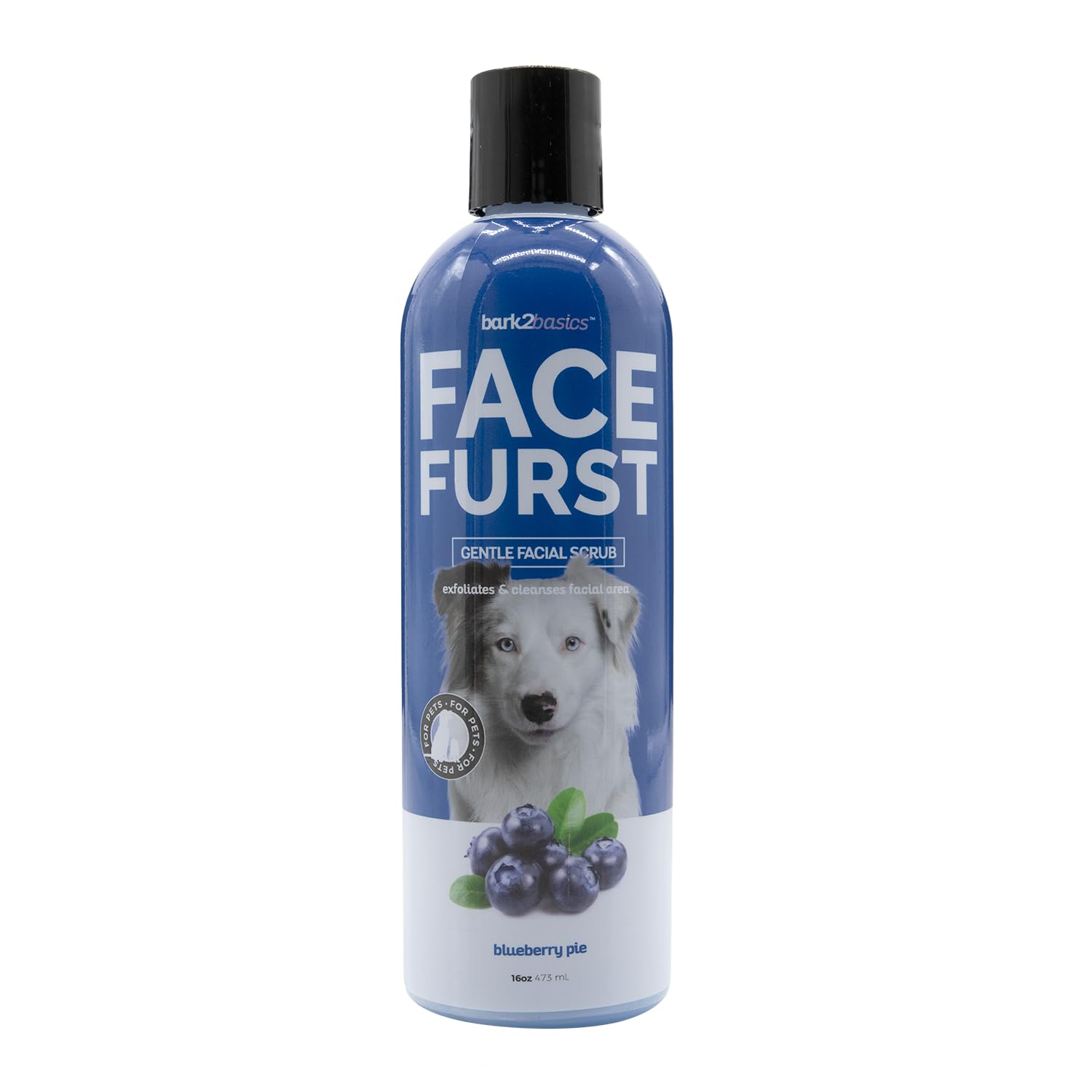 Bark 2 Basics Face Furst Scrub Dog Shampoo - 16 Oz, Exfoliates And Gently Cleans Facial Area, Helps Remove Tear Stains, Blueberr
