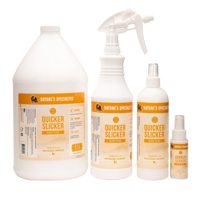 Nature'S Specialties Quicker Slicker Ready To Use Detangling And Conditioning Spray, Natural Choice For Professional Groomers, Helps Restore Moisture, Made In Usa, 16 Oz