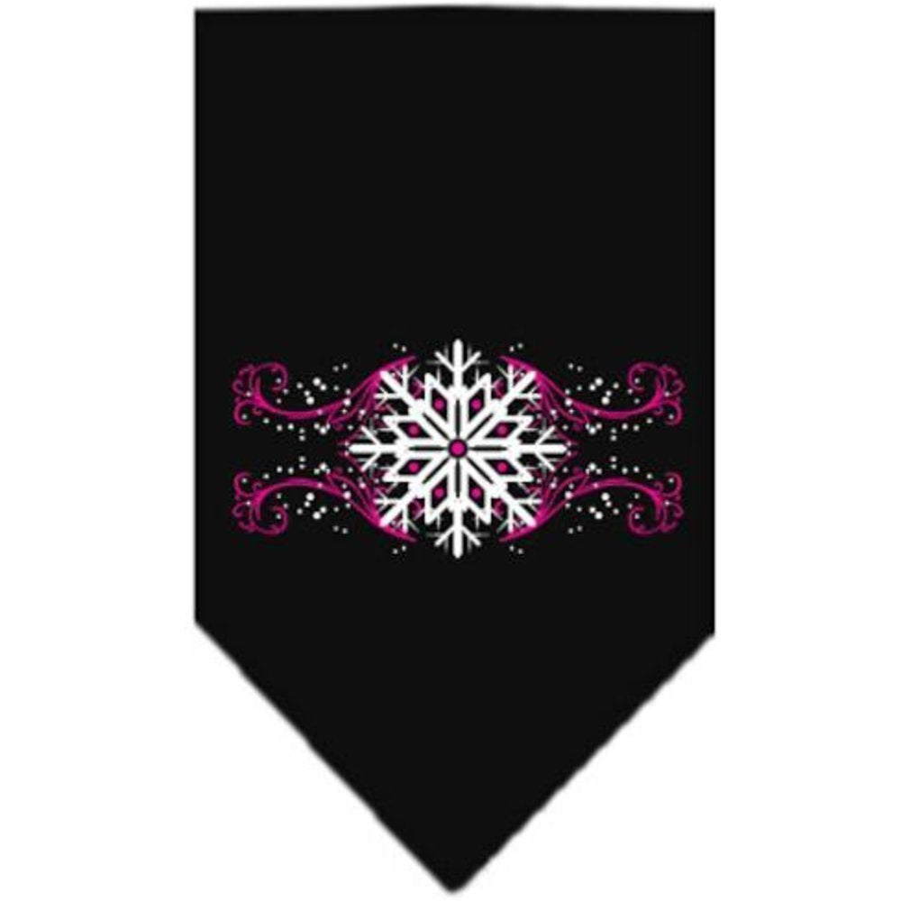 Christmas Pet and Dog Bandana Screen Printed, Pink Snowflake Swirls Black Large