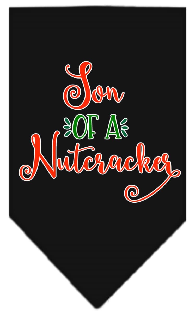 Christmas Pet and Dog Bandana Screen Printed, &quot;Son Of A Nutcracker&quot; Black Large