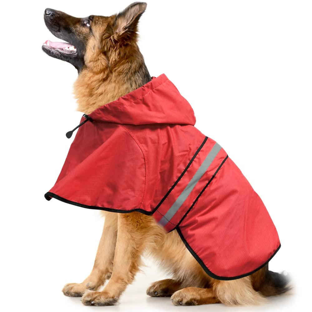 Ezierfy Waterproof Reflective Dog Raincoats - Adjustable Hooded Pet Rain Coat Jacket, Lightweight Dog Slicker Poncho For Small To X- Large Dogs And Puppies (Red, X-Large)