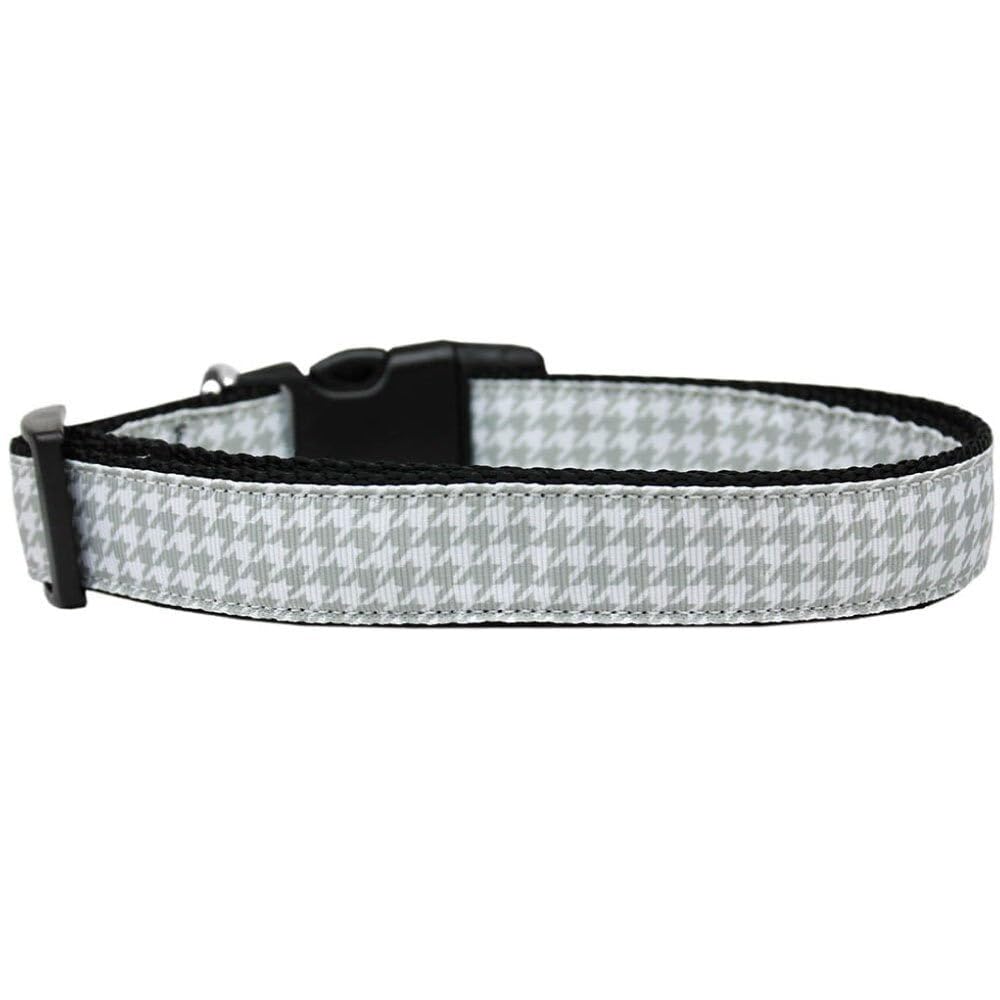 Pet Dog & Cat Nylon Collar or Leash, &quot;Houndstooth Grey&quot; LG Collar