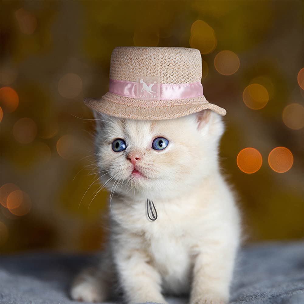 Harikaji Dog Top Hat,Pet Round Straw Hat,Dog Visor Mesh Sun Cap,Bucket Cap For Small Medium Large Dog Cats Rabbits(White,S)