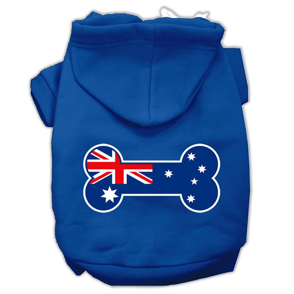 Pet Dog & Cat Hoodie Screen Printed, 'Bone Shaped Australian Flag' Blue Sm (3-6 Lbs.)