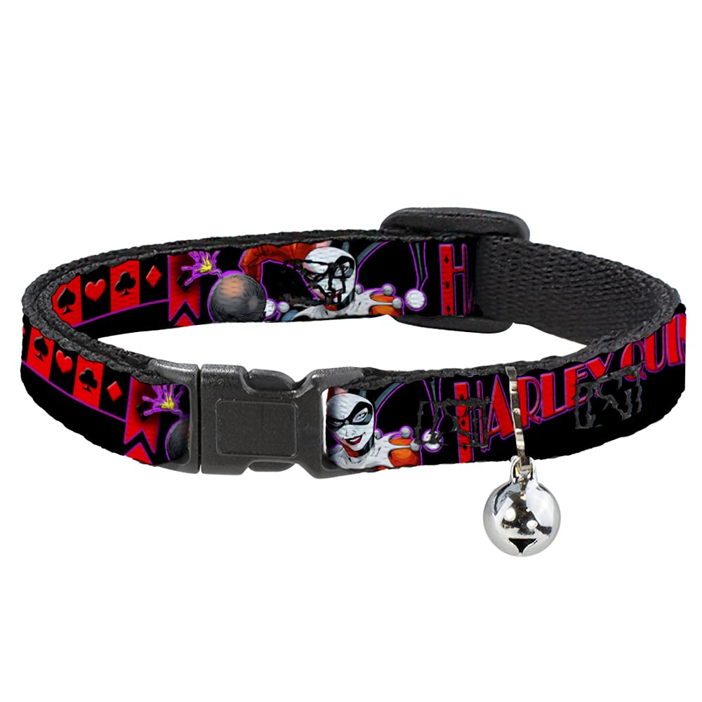 Cat Collar Breakaway Harley Quinn Bomb Poses Suits Black Purple Red 8 To 12 Inches 0.5 Inch Wide