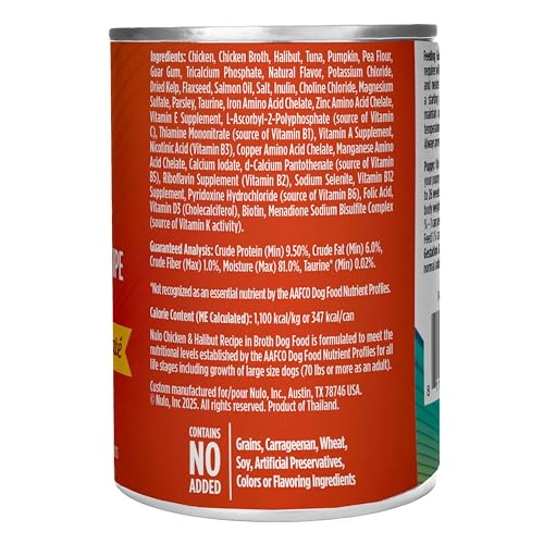 Nulo Land & Sea for Adult Dogs & Puppies Chicken & Halibut Recipe in Broth 12 Ounce Cans, Pack of 5