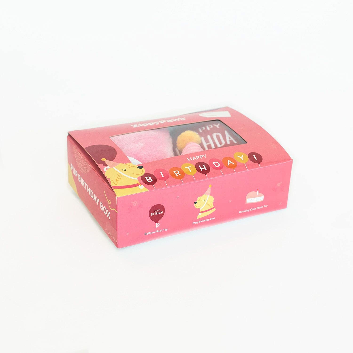ZippyPaws - Birthday Box Gift for Dogs and Puppies - Dog Birthday Toys, Dog Birthday Cakes, Dog Squeaky Toys - 3 Pack, Pink