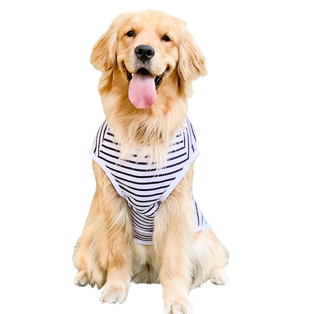 Aniac Summer Dog Shirt For Medium Dog Girl Boy Cotton Striped Dog T-Shirt White Basic Tank Top Sleeveless Doggy Vest Cooling Pet