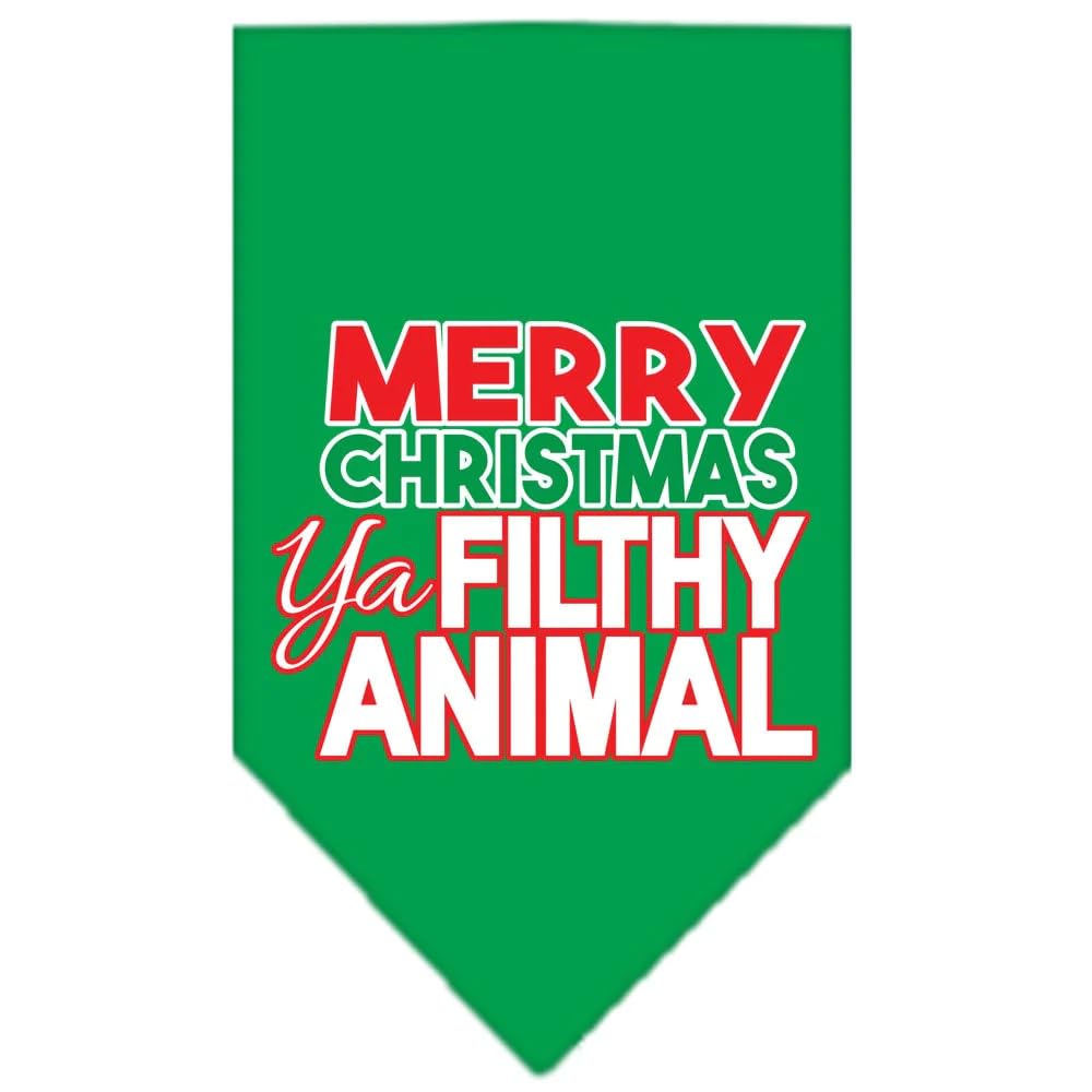 Christmas Pet and Dog Bandana Screen Printed, "Merry Christmas, Ya Filthy Animal" White Large