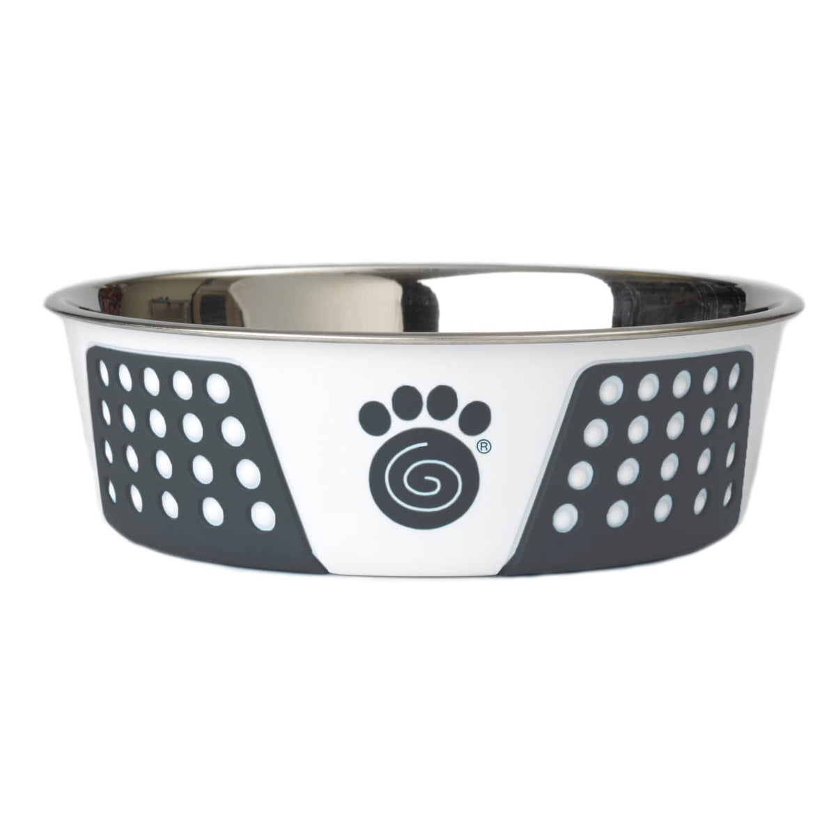 Petrageous 15002 Fiji Stainless Steel Non-Slip Dishwasher Safe Dog Bowl 6.5-Cup Capacity 8.5-Inch Diameter 2.75-Inch Tall For Large And Extra Large Dogs, White And Slate Blue