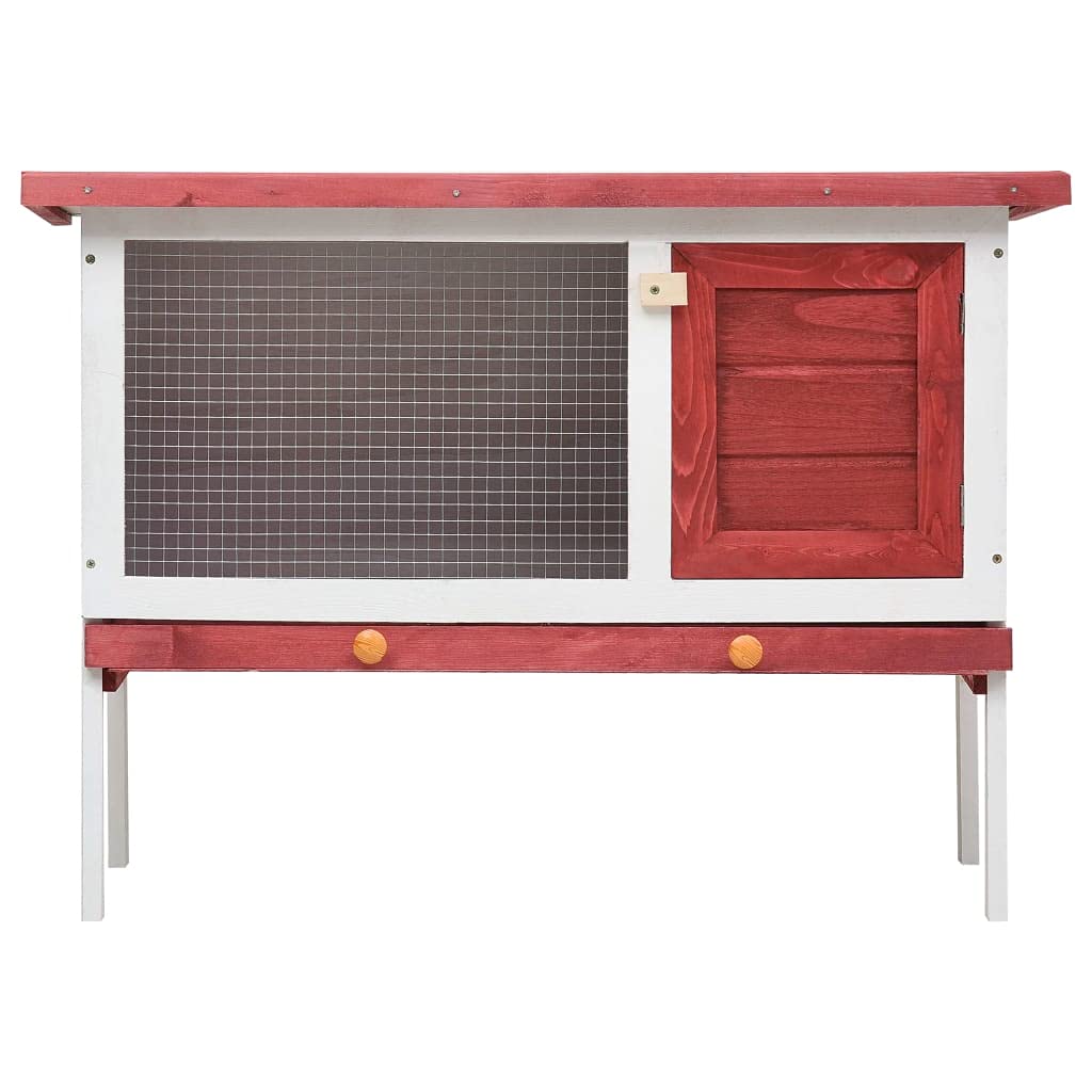vidaXL Outdoor Rabbit Hutch 1 Layer in Red Wood – an Exercise Space with Wire Mesh, Cozy Cubby and Slide-Bolt Latch