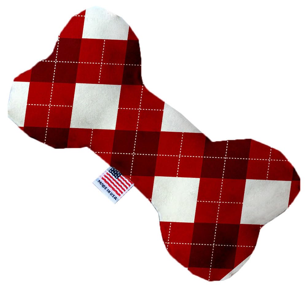 Pet and Dog Plush Heart or Bone Toy, &quot;Christmas Patterns Group&quot; (Available in different sizes, and 11 different pattern options!) Candy Cane Argyle 6&quot; Plush Bone