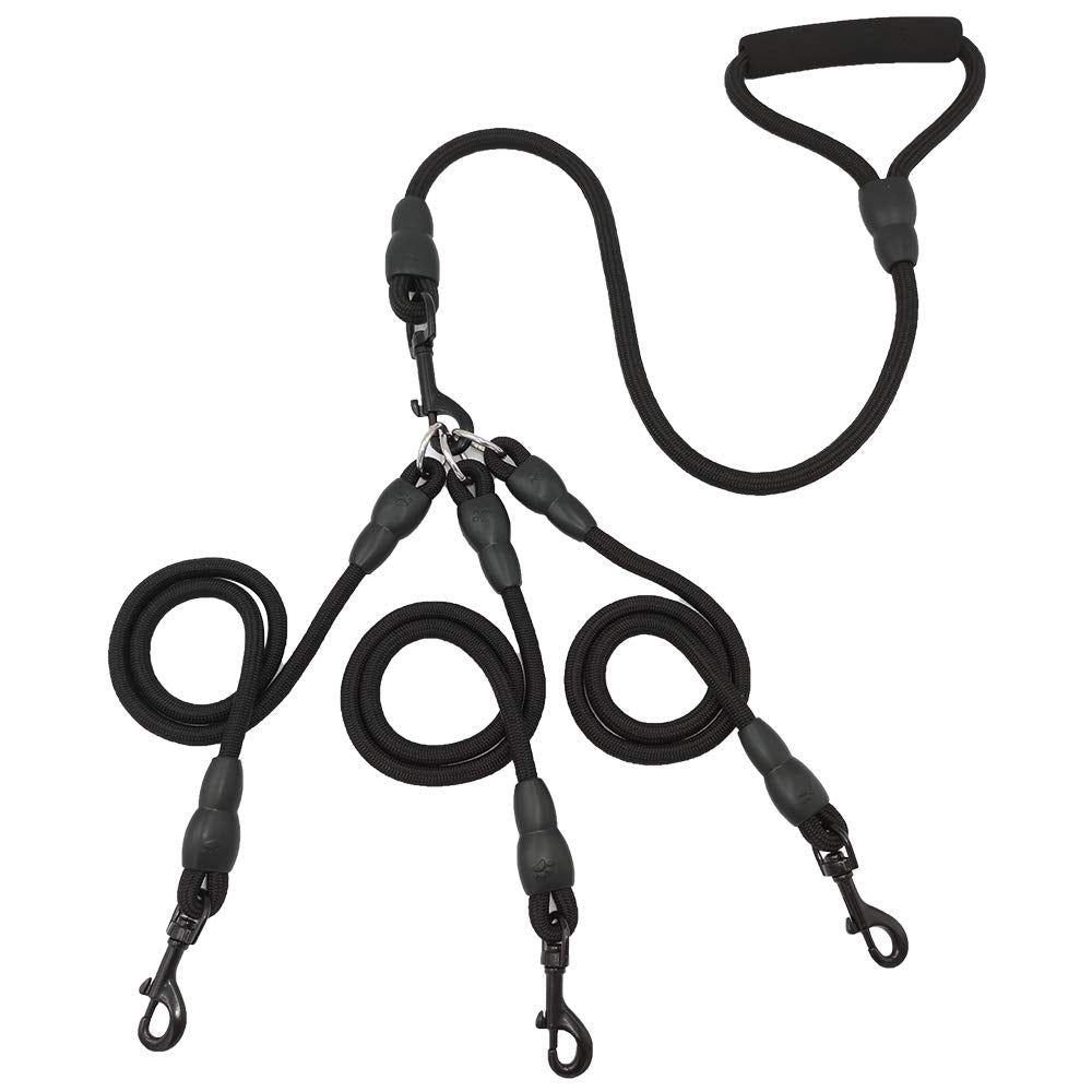 Heavy Duty 3 Dog Leash,3 Way Dog Leash No Tangle,Detachable 360° Swivel Device,Multiple Dog Leash With Padded Handle,For Walking And Training Two/Three Dog Leash(Black, L/30-130 Ibs)