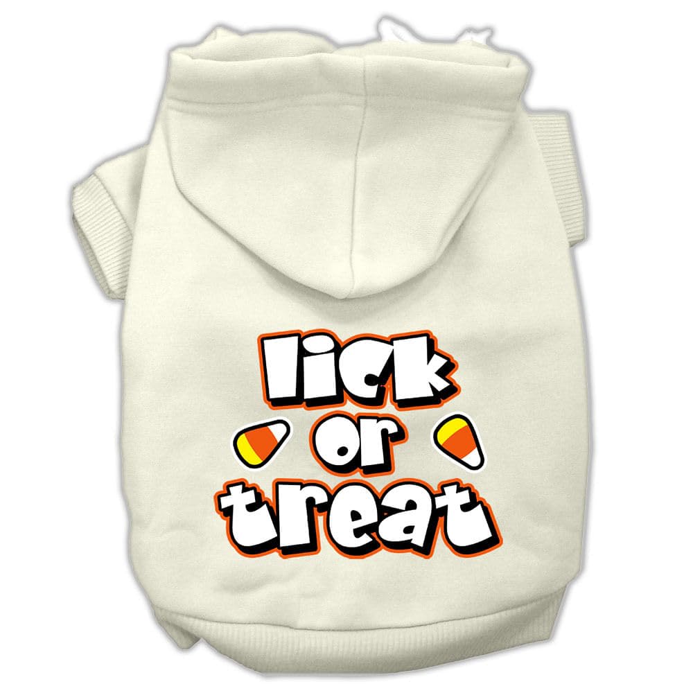 Halloween Pet, Dog & Cat Hoodie Screen Printed, 'Lick Or Treat' Cream Xs (0-3 Lbs.)
