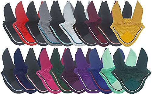 Horse Fly Bonnet Double Piping Ear Net Fly Veil Mask Breathable Cotton Crochet Horse Tack (Full, White)