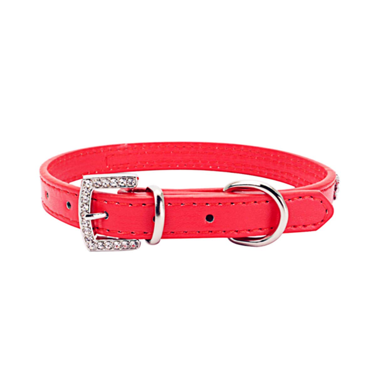 Thain Basic Adjustable Dog Cat Collar Bling Rhinestones Shing Diamonds Pu Leather With Rhinestones Buckle (Xs(Length 8-10),