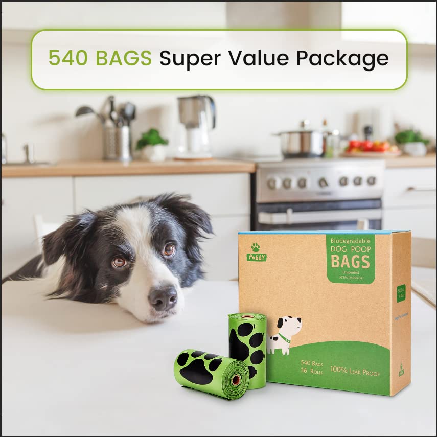 PobbY Dog Poop Bags, 540 Count Unscented Refill Rolls, Durable 9" x 13" Thick Polyethylene Bags for Dogs