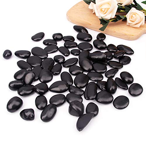 Cfkj 18 Pounds Black Pebbles Aquarium Gravel River Rock, Natural Polished Decorative Gravel,Garden Ornamental Pebbles Rocks,Blac