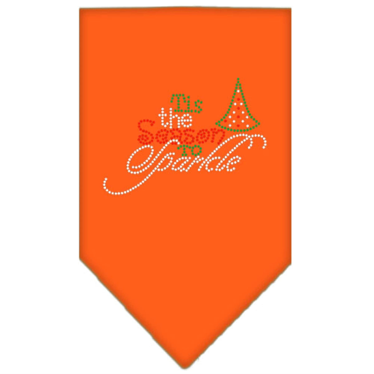 Christmas Pet and Dog Bandana Rhinestone, &quot;Tis The Season To Sparkle&quot; Orange Small