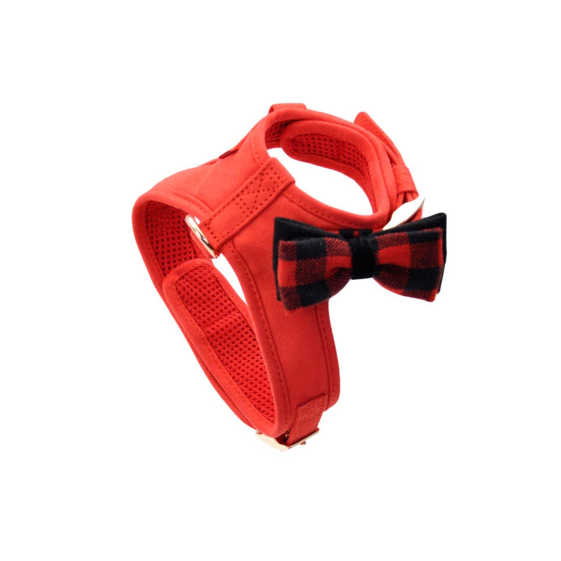 Coastal - Accent Fashion - Microfiber Dog Harness, Retro Red With Plaid Bow, Medium (20'-24')