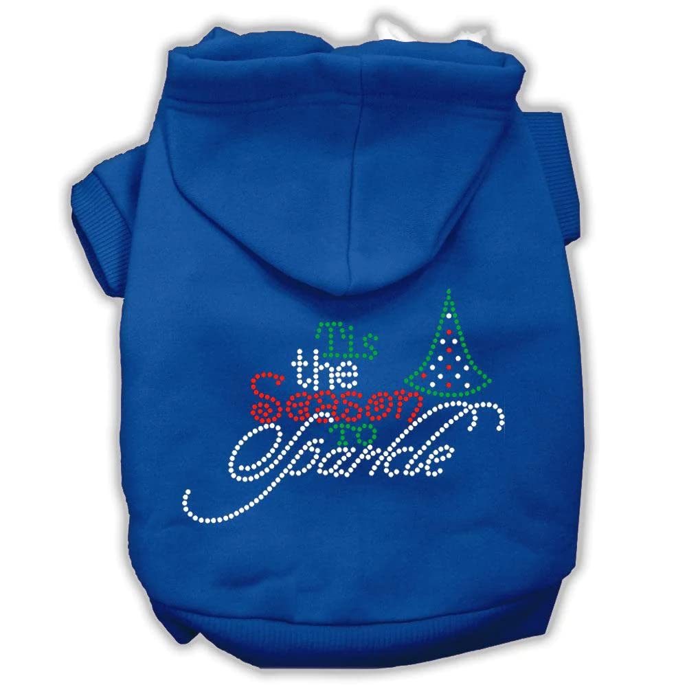 Christmas Pet, Dog & Cat Hoodie Rhinestone, 'Tis The Season To Sparkle' Blue Sm (3-6 Lbs.)