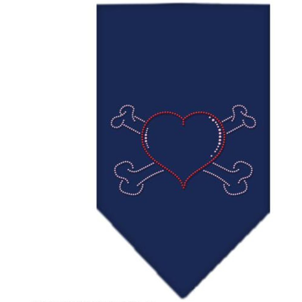 Mirage Pet Products Heart Cross Bone Rhinestone Bandana, Large, Navy Blue