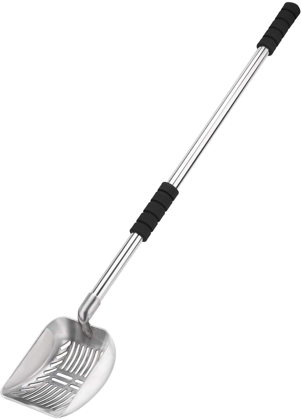 Yangbaga Metal Cat Litter Scoop With Deep Shovel&Long Handle,Detachable Stainless Steel Non-Stick Litter Sifter With Foam Padded Grip, No Bending Back Heavy Duty Cat Litter Scooper (Silver Shovel)