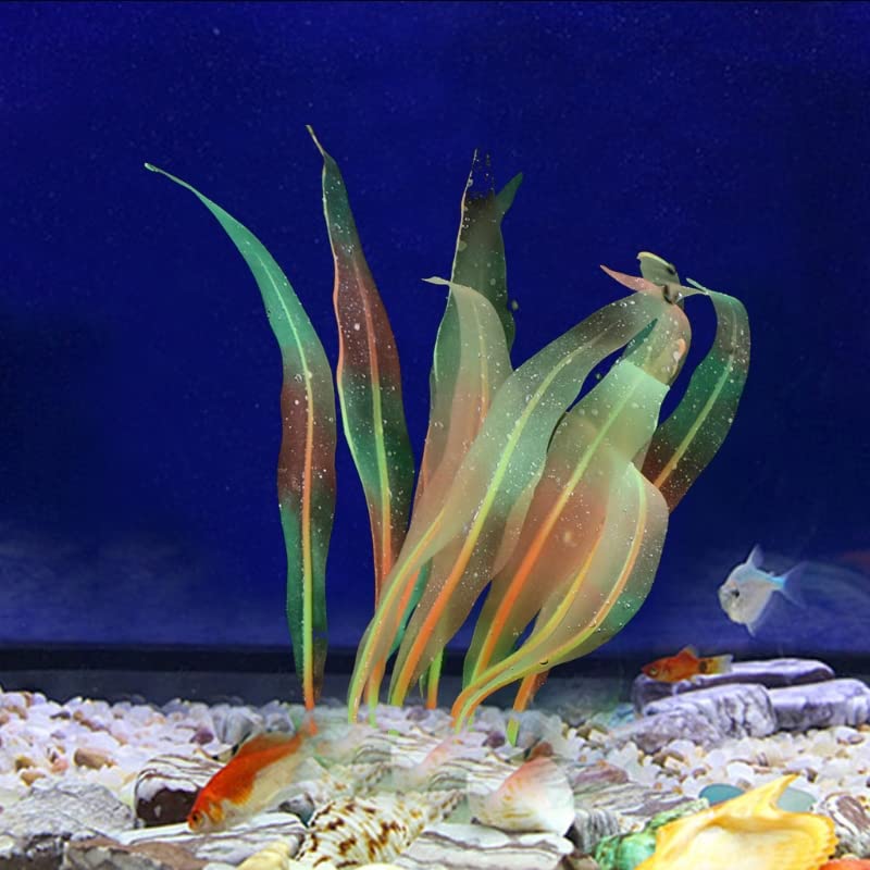 REIRQIE 1Pcs Aquarium Decoration Orange Plants Simulation Artificial Water Grass Plastic Fish Tank Decor Plants Silicone Glowing