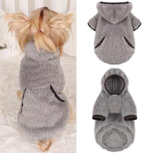 Dog Sweater Hoodie Fleece Warm Fuzzy Velvet Sweaters Winter Clothes For Small Dogs Girl Boy (Gray, X-Small)