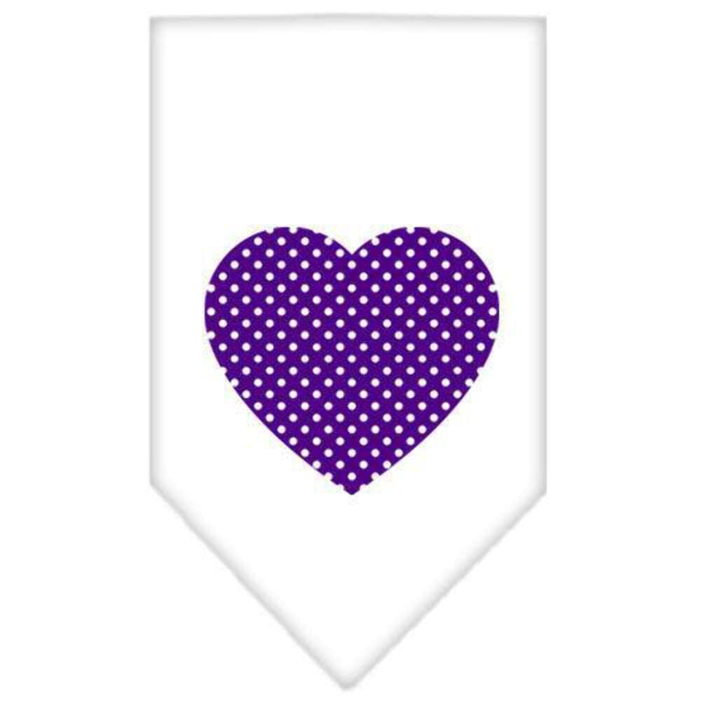 Pet and Dog Bandana Screen Printed, "Purple Swiss Dot Heart" White Small