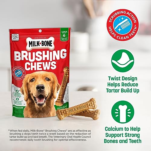Milk-Bone Original Brushing Chews 18 Large Daily Dental Dog Treats Scrubbing Action Helps Clean Teeth
