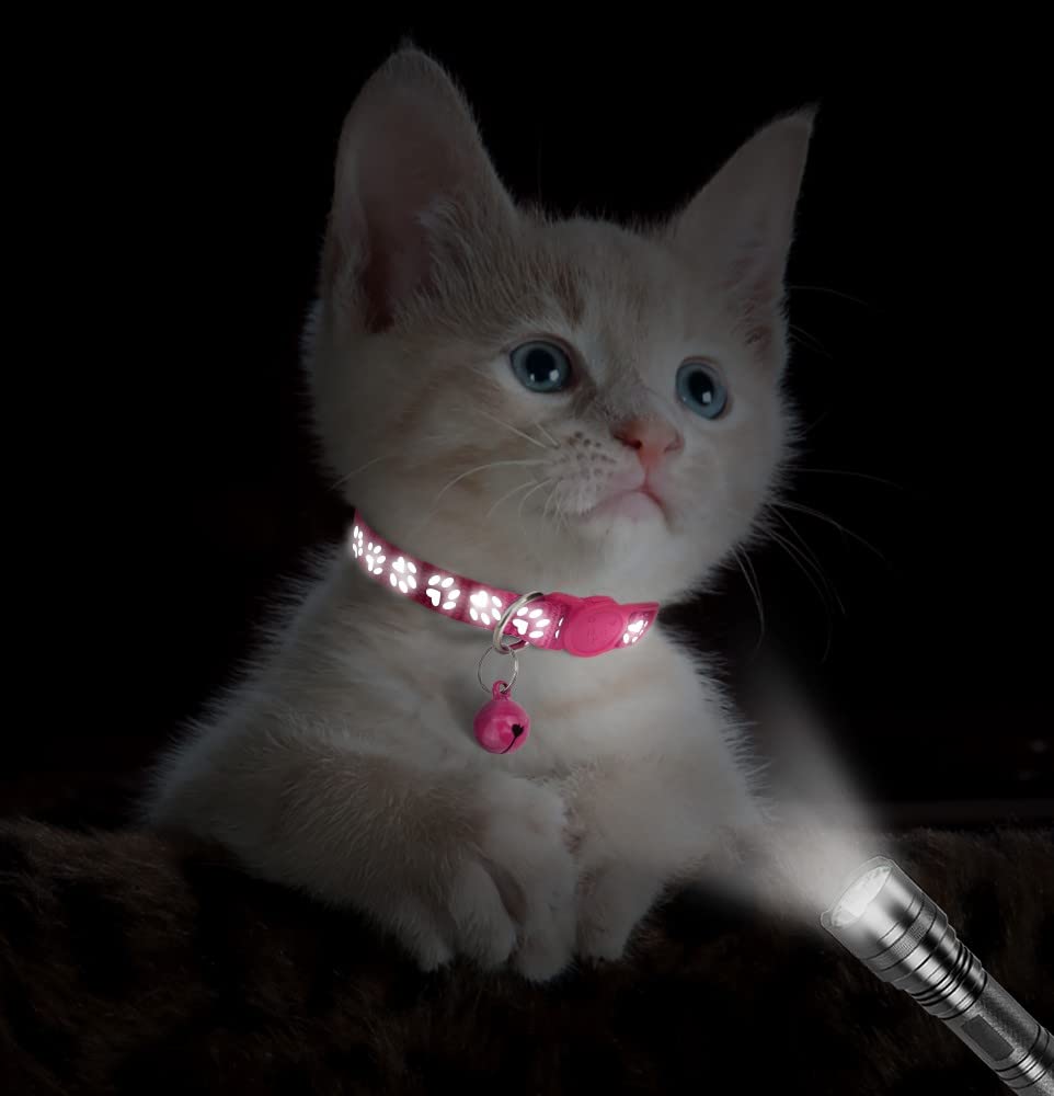 Taglory Reflective Cat Collars Breakaway With Bell, 2 Pack Girl Boy Pet Kitten Collar Adjustable 6-8 Inch, Hotpink