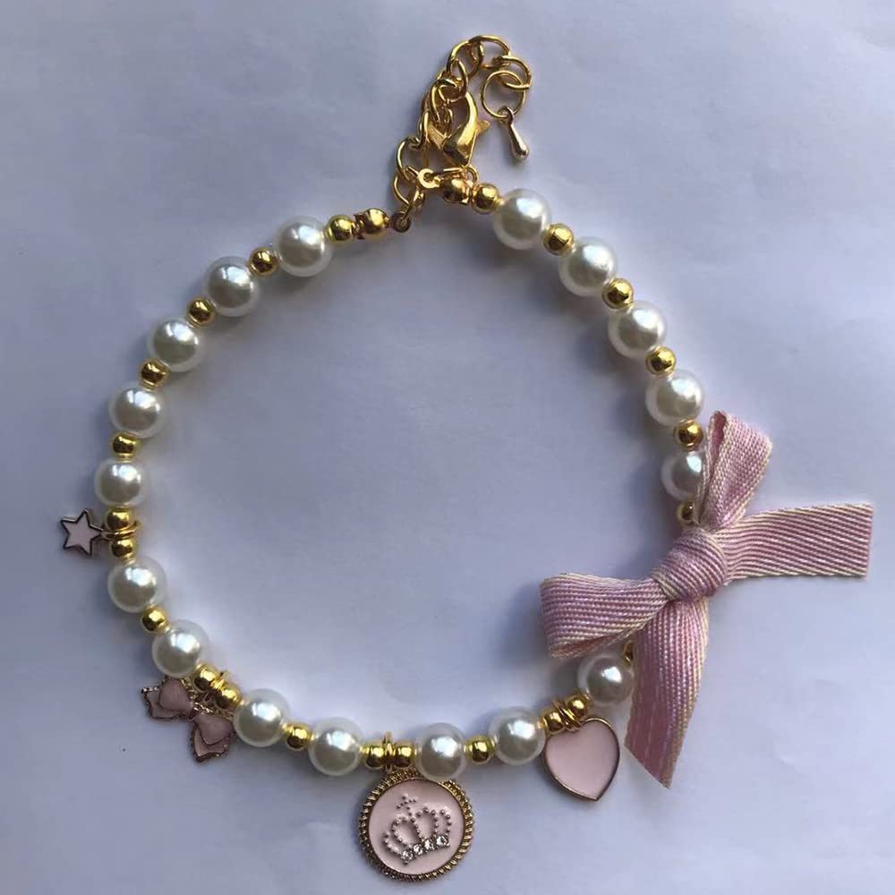 Rayminsino Fashion Pet Necklace Cat Pearl Crown Collar Accessories Ornaments Pet Cat Teddy Collar Pearl Jewelry Collar