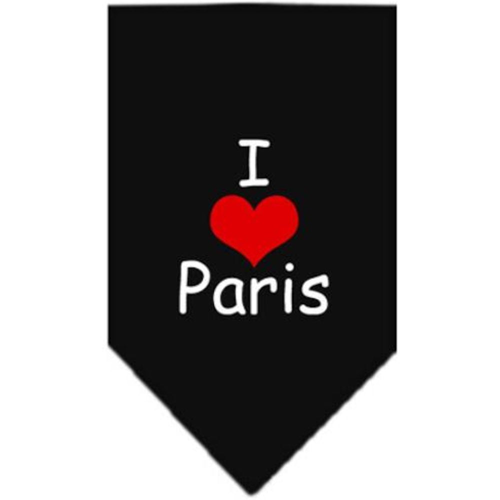Pet and Dog Bandana Screen Printed, &quot;I Love Paris&quot; Black Small