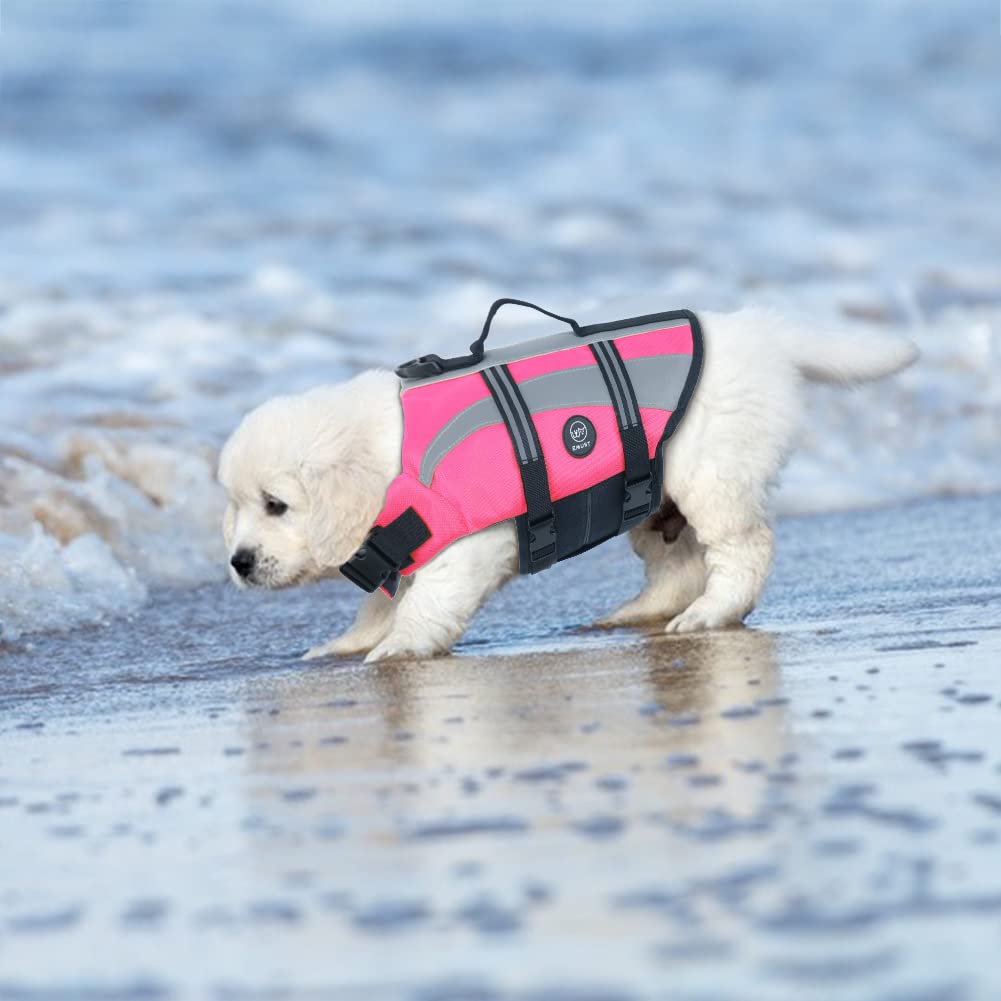 EMUST Dog Life Vests, Adjustable Dog Life Jackets for Small Dogs with Enhanced Buoyancy, Small Pet Flotation Vest with Durable Rescue Handle, Pink,XS -Like New