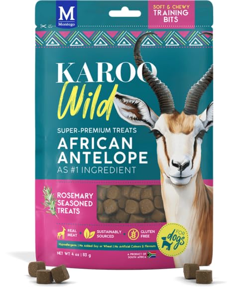 Karoo Wild Training Bits Rosemary Seasoned Treats for Dogs - 4 oz - Soft & Chewy Protein Bits Made with African Antelope - Great
