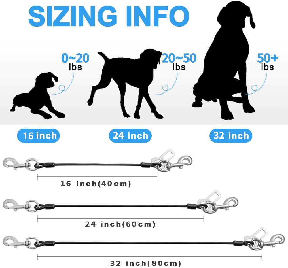 Mi Metty Dog Seat Belt Harness For Car,Dog Seatbelt Of Coated Wire Leash Safety Restraint, No Chew Tether Cable Vehicle Dog Acce