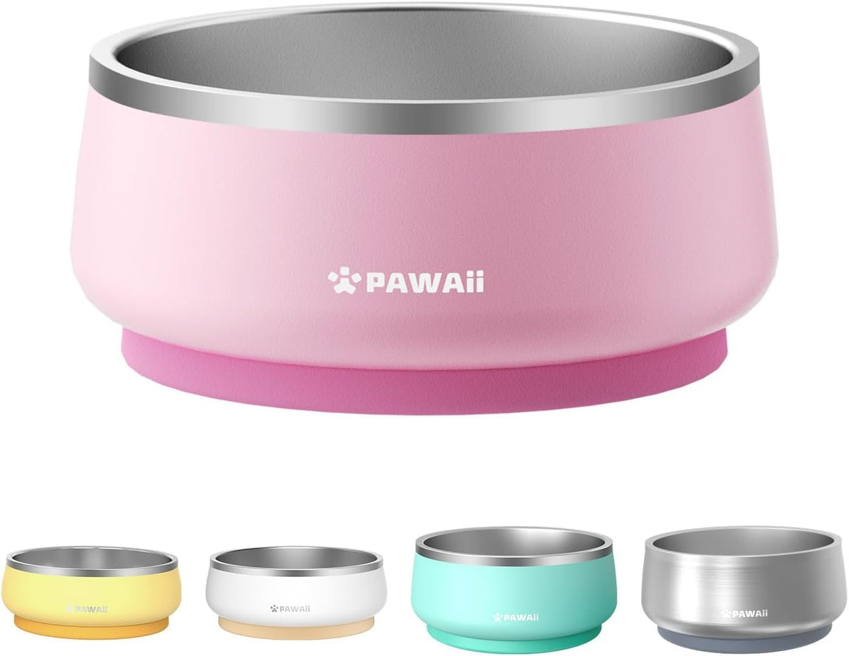 Pawaii Insulated Stainless Steel Dog Bowl With Non-Slip Base & Double Wall Design, Id Tag Included - 68Oz Durable Dishwasher Saf