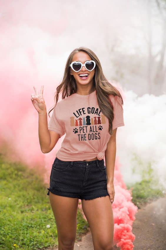Women Mom Tshirts Life Goal Pet All The Dogs Letter Print Shirts Funny Saying Dog Lover Tee Top