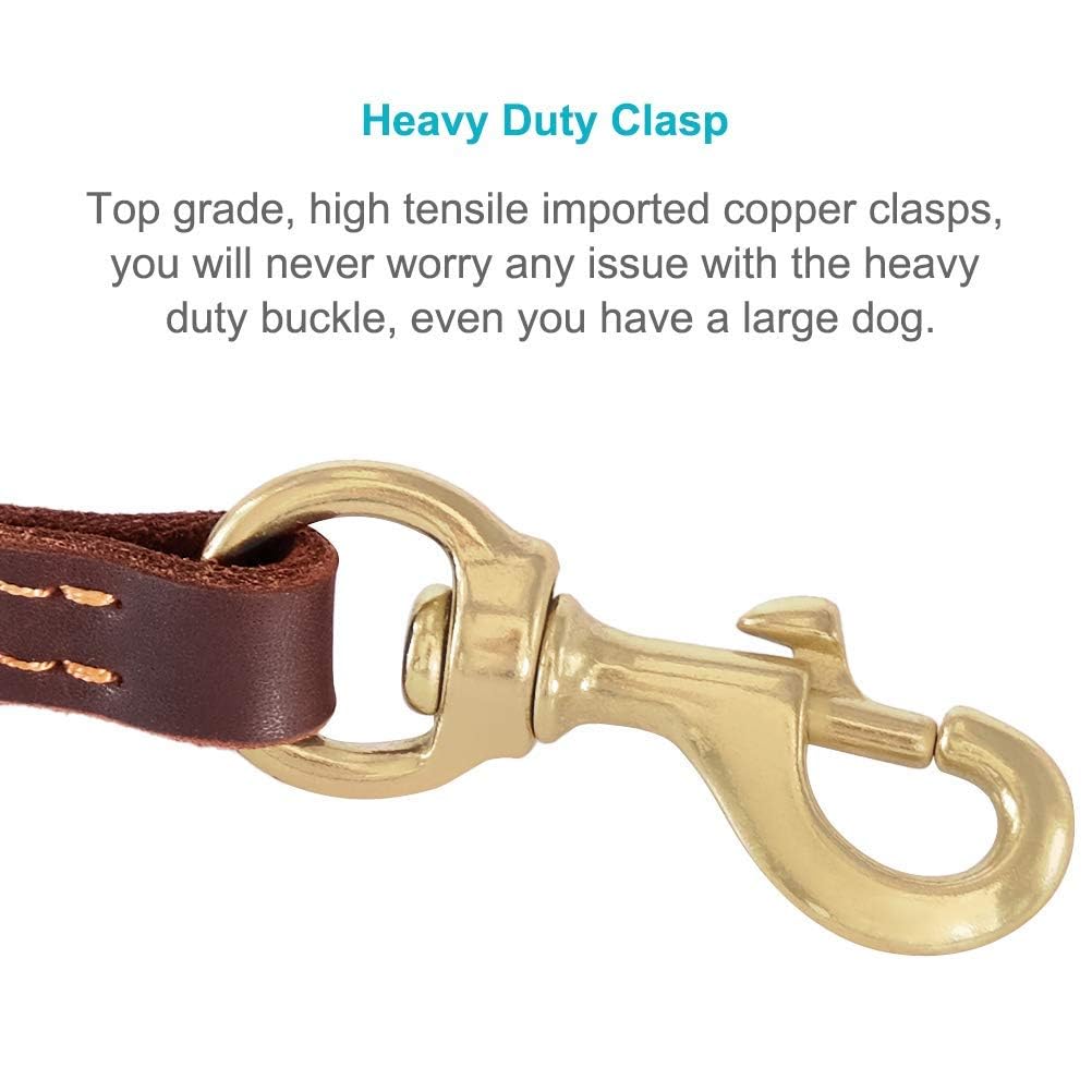FAIRWIN Genuine 5Ft Leather Dog Leash Leads Rope for Large/Medium/Small Dogs Training/Walking (S - 5 ft x 3/8 inch, Reddish Brow