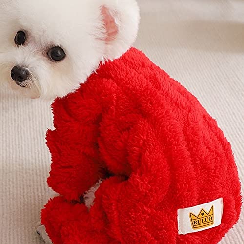 Loyanyy Plush Dog Pajamas For Cold Weather 4 Legged Clothes For Dog Cat Stretchy Puppy Kitten Onesie With Buttons Warm Soft Pet Jumpsuit Winter Coat Red X-Large