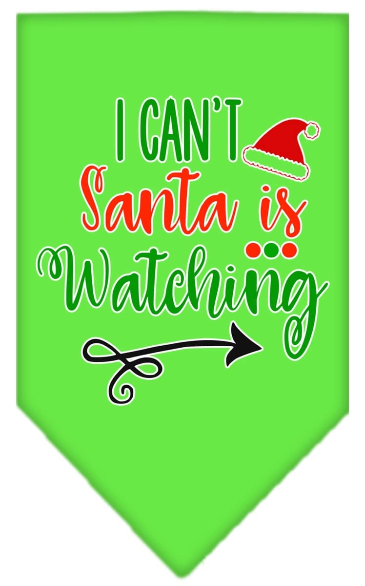 Christmas Pet and Dog Bandana Screen Printed, &quot;I Can't, Santa Is Watching&quot; Lime Green Large