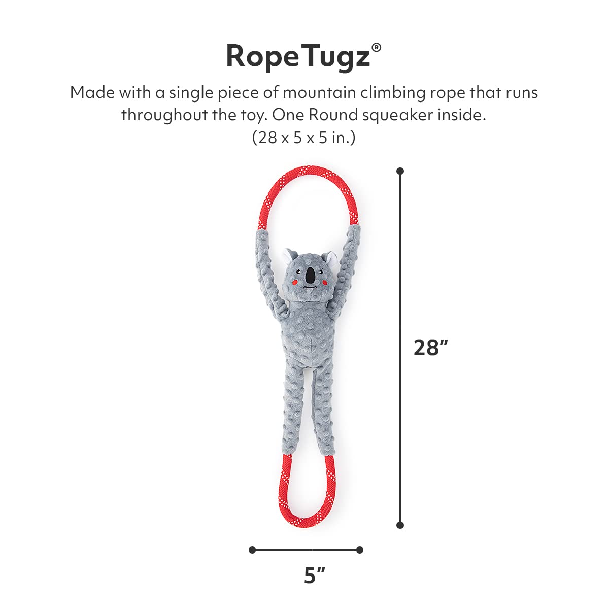 ZippyPaws - RopeTugz Koala Dog Toy - Durable Rope, Squeaky Chew Toy, Perfect for Tug of War, Suitable for Small, Medium, and Lar