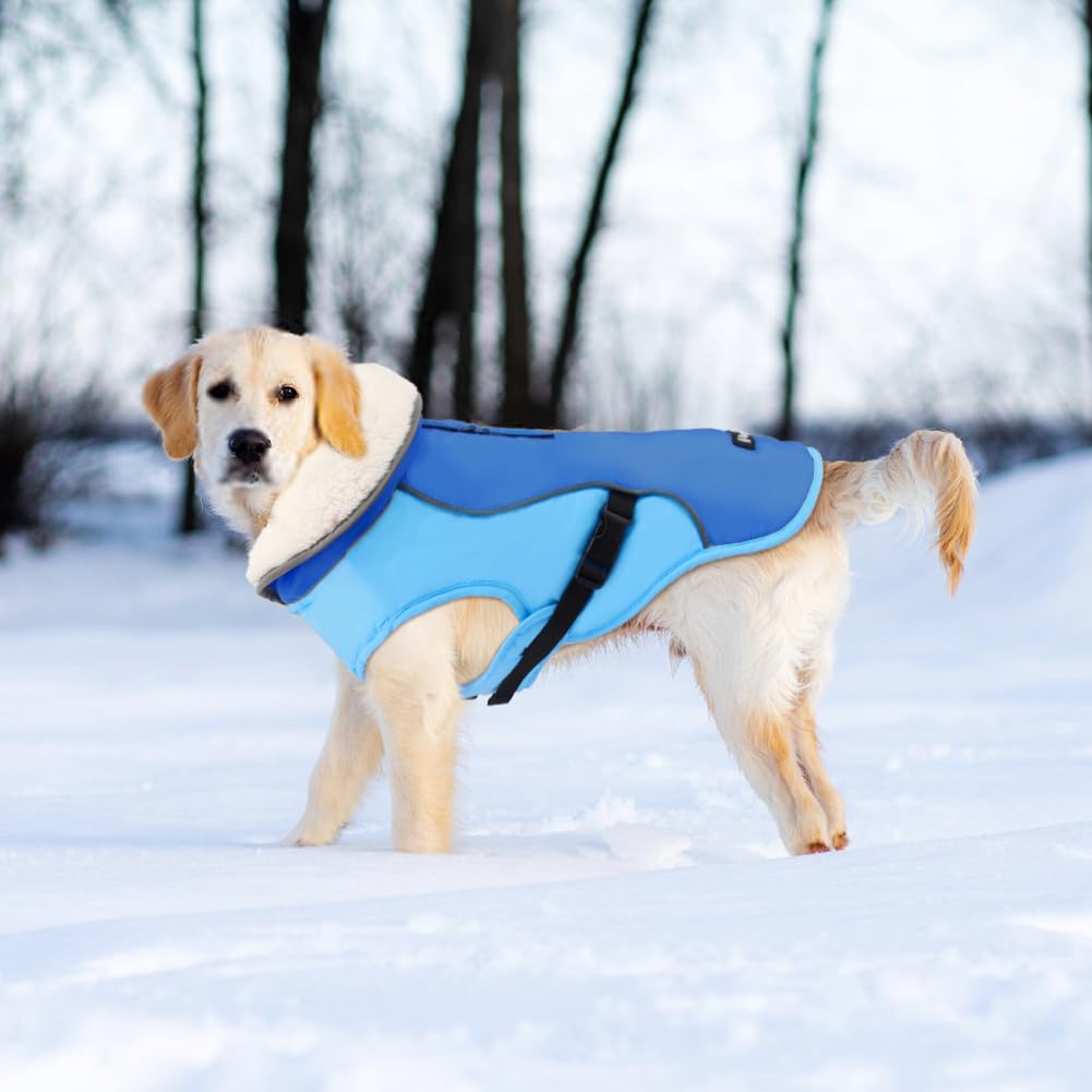 EMUST Dog Jacket Winter, Cozy Windproof Dog Jacket for Cold Weather, Solid Color Dog Vests for Winter for Medium Dogs, New Blue,