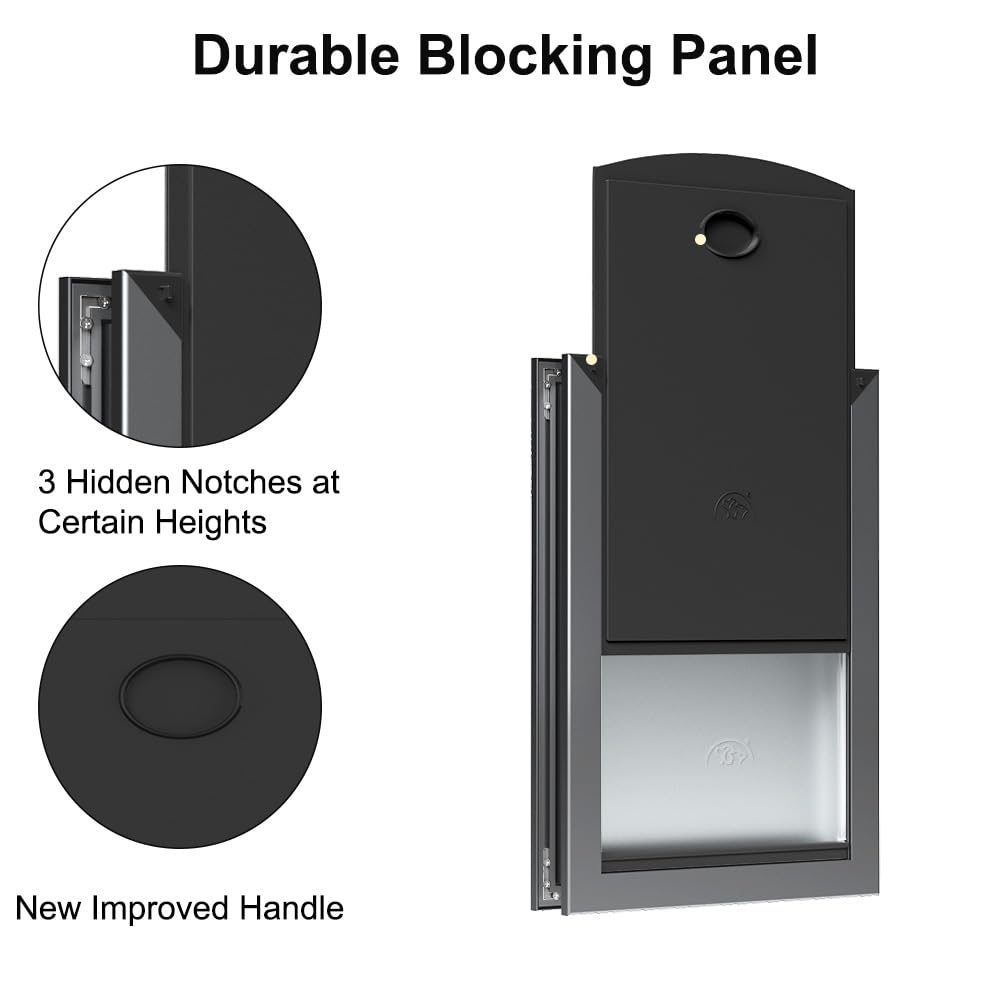 RESCUMASCER Aluminum Dog Door - Energy Efficient, Medium Size, Gray, with Telescoping Tunnel & Two Sliding Lock Panels - Model REMAL32-2S-2Gray