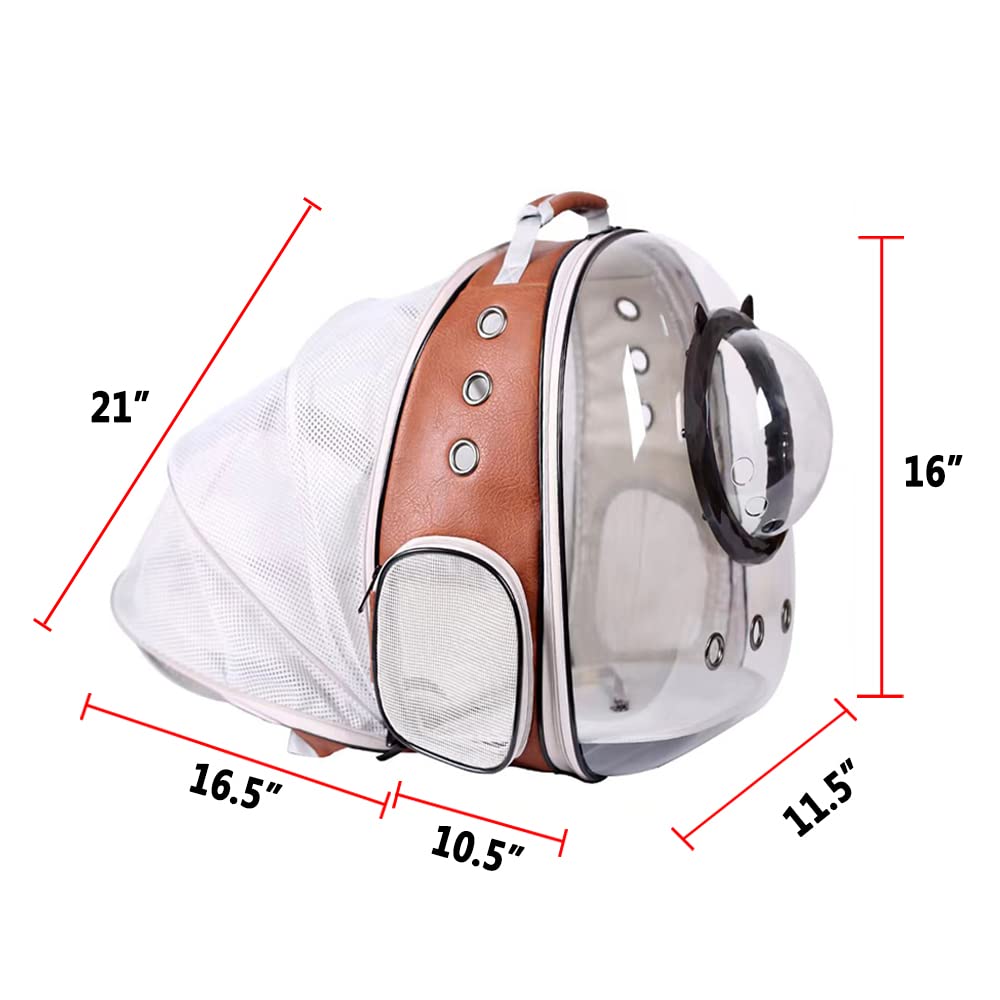 Expandable Cat Carrier Backpack, Backpack For Cats Kitten Small Puppy, Airline Approved Cat Bubble Backpack, Space Capsule Astronaut Carrier (Brown, Back Extension)